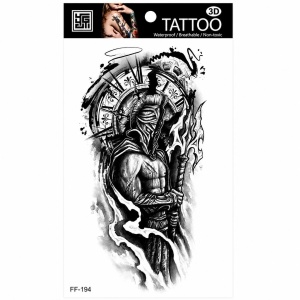 Tatuaj Temporar Semipermanent Războinic Si Ceas Antic – 18 cm, Rezistent la Apă