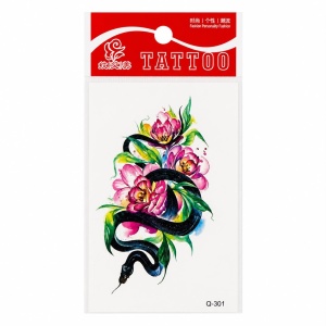 Tatuaj Temporar Semipermanent Șarpe cu Flori Roz 10 cm