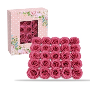 Trandafiri artificiali cu sclipici, set 30 de bucăți, culoare roz-visiniu, plastic, 8cm - Img 3