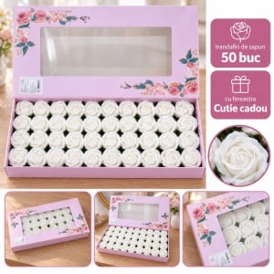 Trandafiri de săpun albi, set 50 de bucăți, 5 cm