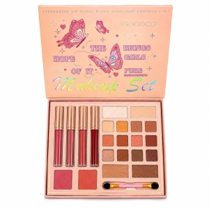 Trusă de Machiaj 5 în 1, 18 Farduri, 4 Glossuri, Blush, Highlighter și Contur, Set Cadou