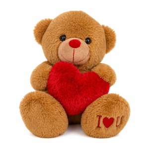 Ursulet de plus maro cu inimioara rosie 20 cm jucarie cadou dragut