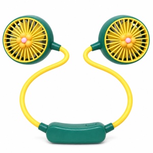 Ventilator de gât portabil cu 2 trepte de viteză, alimentare USB, galben-verde