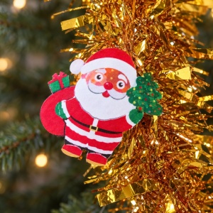 Beteală de Crăciun aurie cu ornamente Moș Crăciun, plastic, 200 cm, diametru 9 cm - Img 5