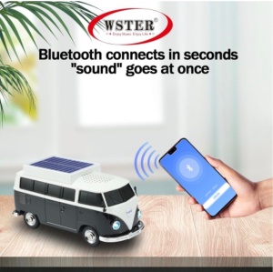 Boxă portabilă Bluetooth WSTER în formă de microbuz retro, cu încărcare solară, negru - Img 2