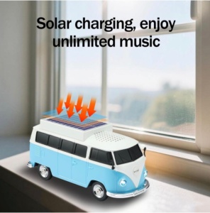 Boxă portabilă Bluetooth WSTER în formă de microbuz retro, cu încărcare solară, albastru - Img 7