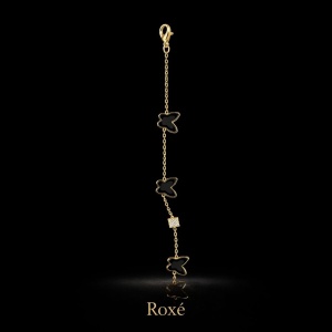 Bratara aurie Roxé cu fluturi negri si cristale, reglabila 16.5+3.5 cm