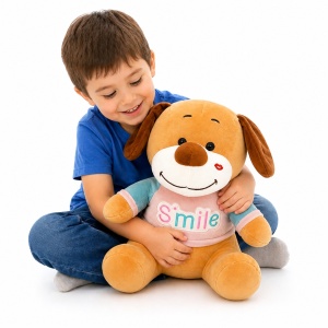 Caine de plus 38cm cu pupic si tricou Smile, jucarie moale copii - Img 2