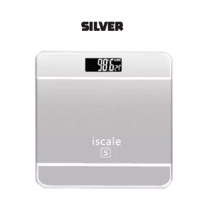 Cântar electronic de baie iScale, display touchscreen, material sticlă și plastic, argintiu metalic