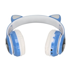 Căști wireless cu urechi de pisică și lumini LED, design ergonomic, Albastru - Img 3