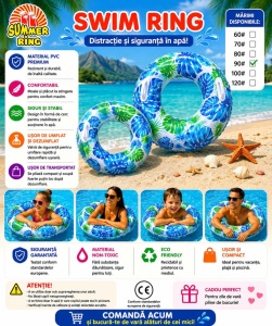 Colac Gonflabil Albastru Tropical 90 cm – Colac de Înot pentru Piscină și Plajă - Img 2