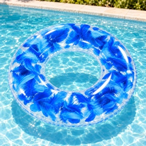 Colac Gonflabil Transparent cu Pene Albastre, 80 cm – Piscină și Plajă - Img 4