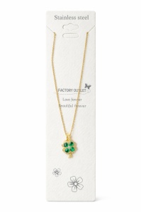 Colier Roxé auriu cu pandantiv trifoi verde cu cristale, 40 cm, reglabil - Img 2