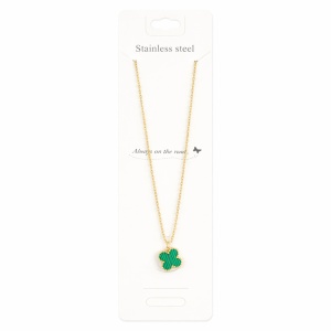 Colier Roxé auriu cu pandantiv trifoi verde cu dungi – material inoxidabil, 40 cm, reglabil
