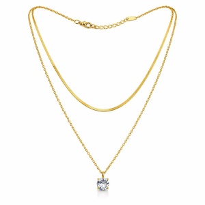 Colier Roxé auriu, pandantiv cristal – material inoxidabil, 40 cm, reglabil