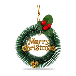 Coroniță de Crăciun Merry Christmas, verde, plastic, 15 cm, aprox. 21 × 17 cm cu decor - Img 2