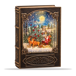 Decoratiune de Craciun, model carte cu Mos Craciun, LED si muzica, USB/baterii, 24x16x11 cm