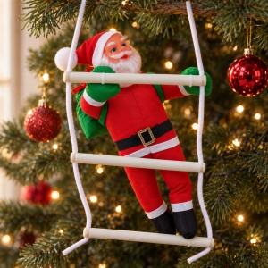 Decorațiune de Crăciun Moș Crăciun cățărător pe scăriță, textil și plastic, 55 × 25 cm - Img 4