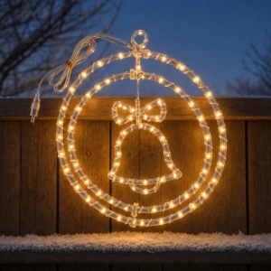 Decoratiune luminoasa de Craciun, model clopotel cu LED alb cald, priza 220V, exterior, 34x33cm - Img 2