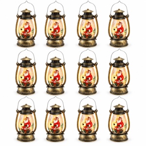Felinare decorative cu LED de Crăciun, set 12 bucati, din plastic, auriu antic, 13x6 cm - Img 2