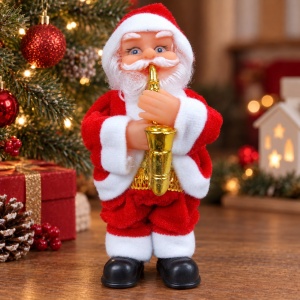 Figurină decorativă de Crăciun Moș Crăciun cu saxofon, pluș și plastic, 17 × 8 cm - Img 7