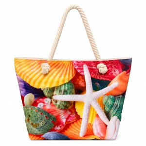 Geantă Mare de Plajă cu Scoici și Stea de Mare – Tote Spațioasă cu Mânere din Sfoară