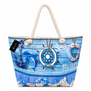 Geantă Mare de Plajă , Model Nautic - Tote Spațioasă cu Design Nautic și Mânere din Sfoară