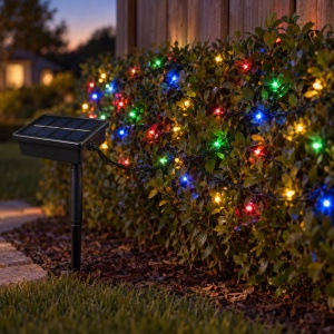 Instalație de Crăciun solară, 100 LED-uri multicolore, fir negru - Img 4