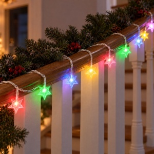 Instalație LED tip liniar, 4 m, 20 LED-uri in forma de stea, multicoloră, fir alb, interconectabilă - Img 4