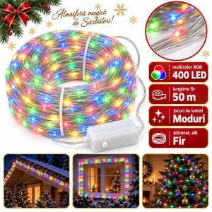Instalație LED Tip liniar din sarma siliconata, 50 m, 400 LED multicolor - Img 2