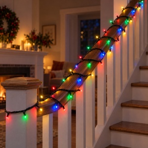 Instalatie LED tip Liniara, 320 LED, 25 m, Fir Negru, Multicolor, cu Jocuri de Lumini - Img 5