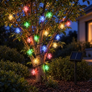 Instalatie Solara de Craciun, 4 m, 20 LED Multicolor in forma de Bradut , Fir Negru - Img 3