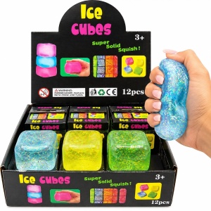 Jucărie Antistres Cub Squishy cu Sclipici, Model Aleatoriu, Elastică și Moale, Cub Colorat pentru Copii - Img 3