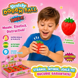 Jucărie Antistres Squishy Căpșună Elastică 7cm– Jucarie Senzorială Stretchy Dough Ball pentru Copii și Adulți