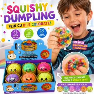 Jucărie Antistres Squishy Dumpling cu Bile Gel Multicolore mici, 8.5 cm, Elastică, Model/Culoare Aleatorie - Img 5