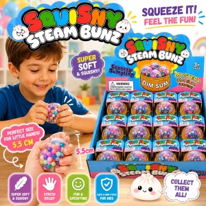 Jucărie Antistres Squishy Dumpling Transparent cu Bile Multicolore, 5,5 cm, Jucărie Senzorială - Img 2