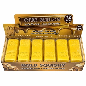 Jucărie Antistres Squishy Lingou de Aur 13 cm, Moale și Elastică, Design Gold Bar, Relaxare și Distracție - Img 3