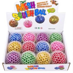 Jucărie Antistres Squishy Mesh Ball cu Bile de Gel – Minge Senzorială Elastică, Culoare Aleatorie
