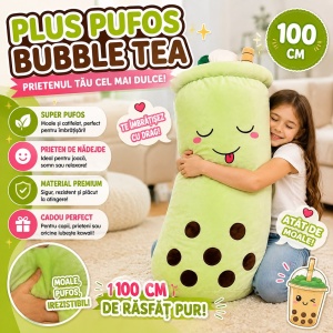 Jucărie de Pluș Bubble Tea Verde, 100 cm, Pernă Plus Gigantă, Moale și Pufoasă