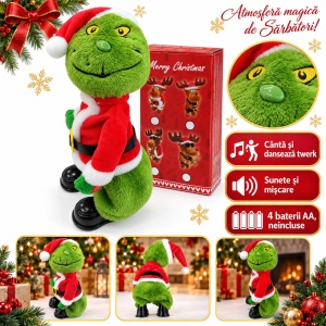 Jucărie de pluș Grinch care cântă și dansează twerk, costum Moș Crăciun, aprox. 45 × 25 cm