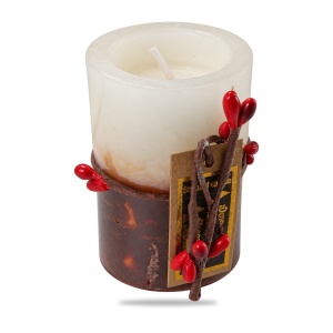 Lumânare parfumată decorativă de Crăciun, din ceară, albă-ambră, cu fitil din bumbac, 8,5 x 5,5 cm - Img 2
