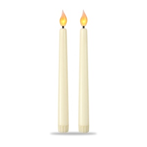 Lumânări LED conice, set 2 bucăți, pe baterii, culoare fildeș, efect flacără realist, 25cm - Img 2
