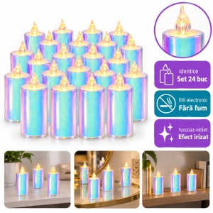 Lumânări LED decorative , set 24 bucăți, finisaj irizat , efect flacara realist, 10,5 cm, plastic