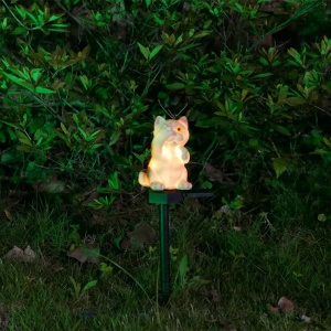 Lumină Solară Decorativă în Formă de Pisică, Polirășină, 15 cm, Crem - Img 3