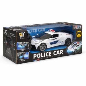 Masina politie cu telecomanda, lumini sunet fum, acumulator, alba - Img 3