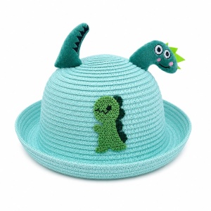 Palarie bleu copii cu dinozaur, crosetata manual, bumbac confortabil