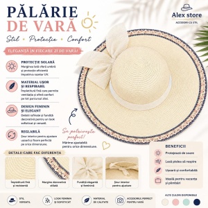 Pălărie Damă de Vară Crem cu Fundă Elegantă și Bor Lat Decorativ – Reglabilă, Protecție UV - Img 2