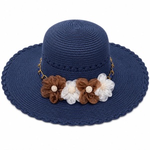 Palarie de Soare pentru Femei Bleumarin cu Floricele – Model Elegant de Vara