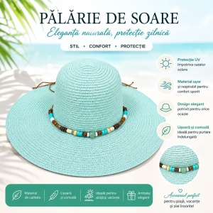 Palarie de Soare Turcoaz pentru Femei cu Accesorii Decorative si Protectie UV - Img 2