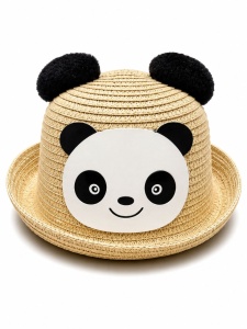 Palarie de Vara Bej cu Panda pentru Copii, Protectie UV si Design Adorabil